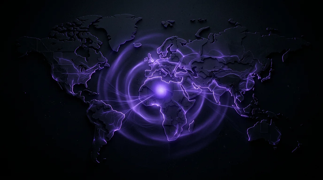 Visibility expanding across regulated iGaming markets, rendered in violet light