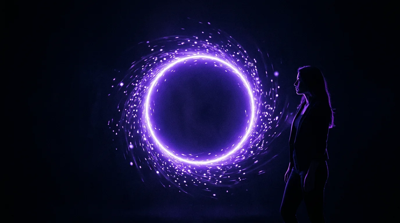 The demand engine as a glowing violet operating loop of flowing light